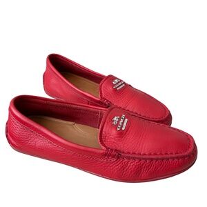 Coach Women's Mary Lock Up Pebbled Leather Driving Loafer Size 6.5B Red
